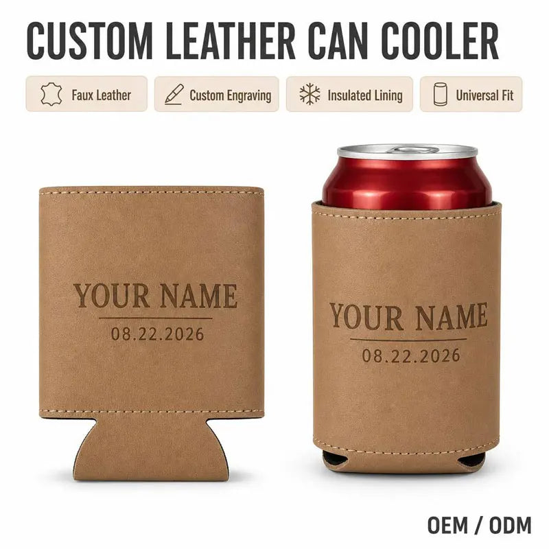Custom logo PU leather can cooler sleeve