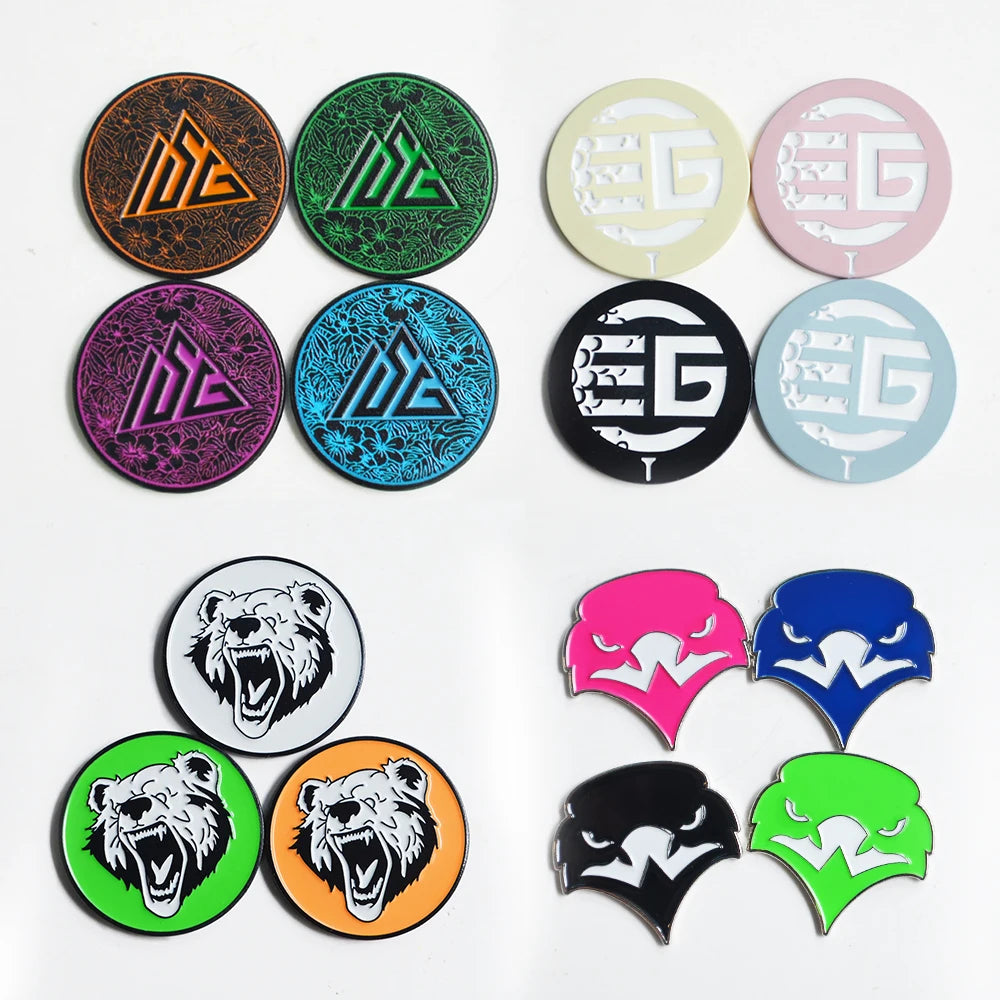 Custom logo soft enamel golf ball markers, 25mm, multiple colours
